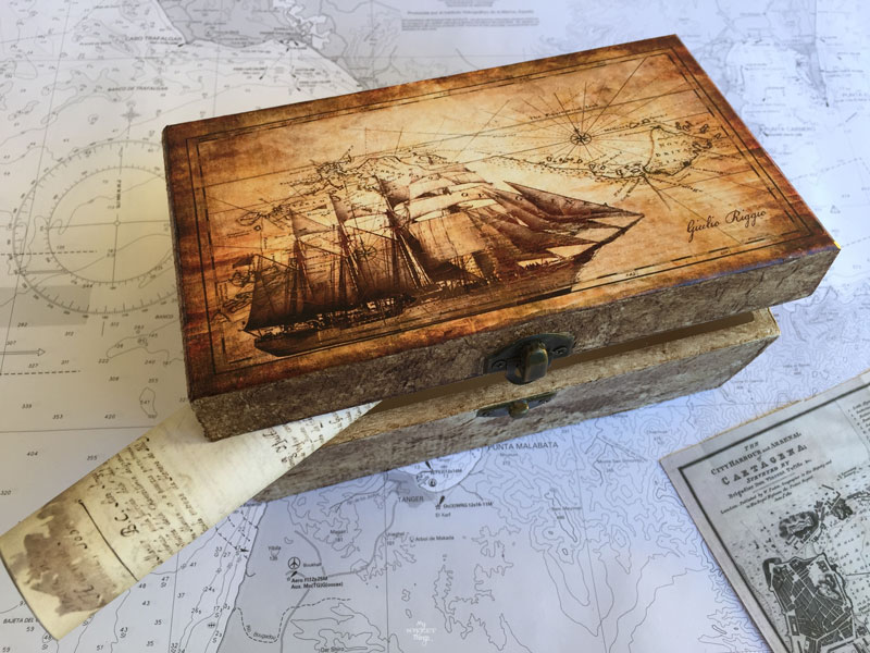 DIY nautical box for a sea lover using some decoupage or white glue, it makes a great handmade gift | Via www.sweethings.net 