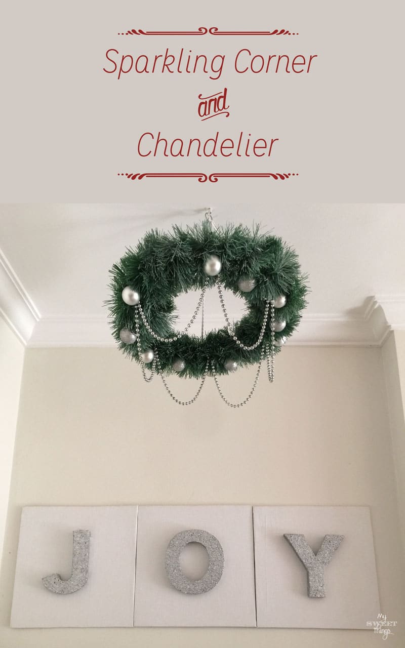 Home for Christmas Blog Hop | How to add sparkle to your home with an easy DIY joy sign and chandelier | Via www.sweethings.net