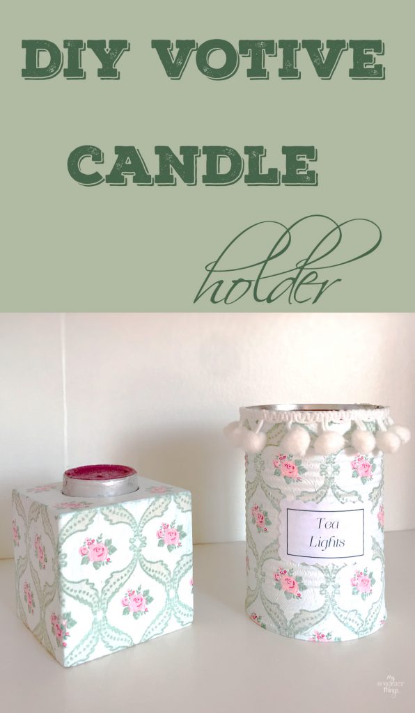 DIY votive candle holder with some wood, paint and napkins. Easy and pretty home decor project