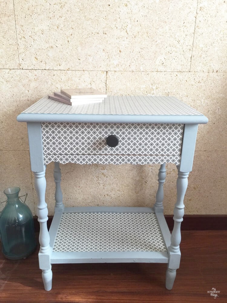 Transform furniture with decoupage and milk paint - I used Slate and Snow White OFMP