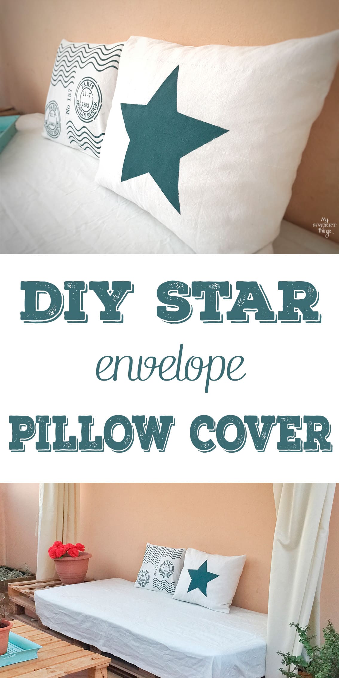 How to make a DIY star envelope pillow cover with some fabric, paint and a stencil made by yourself