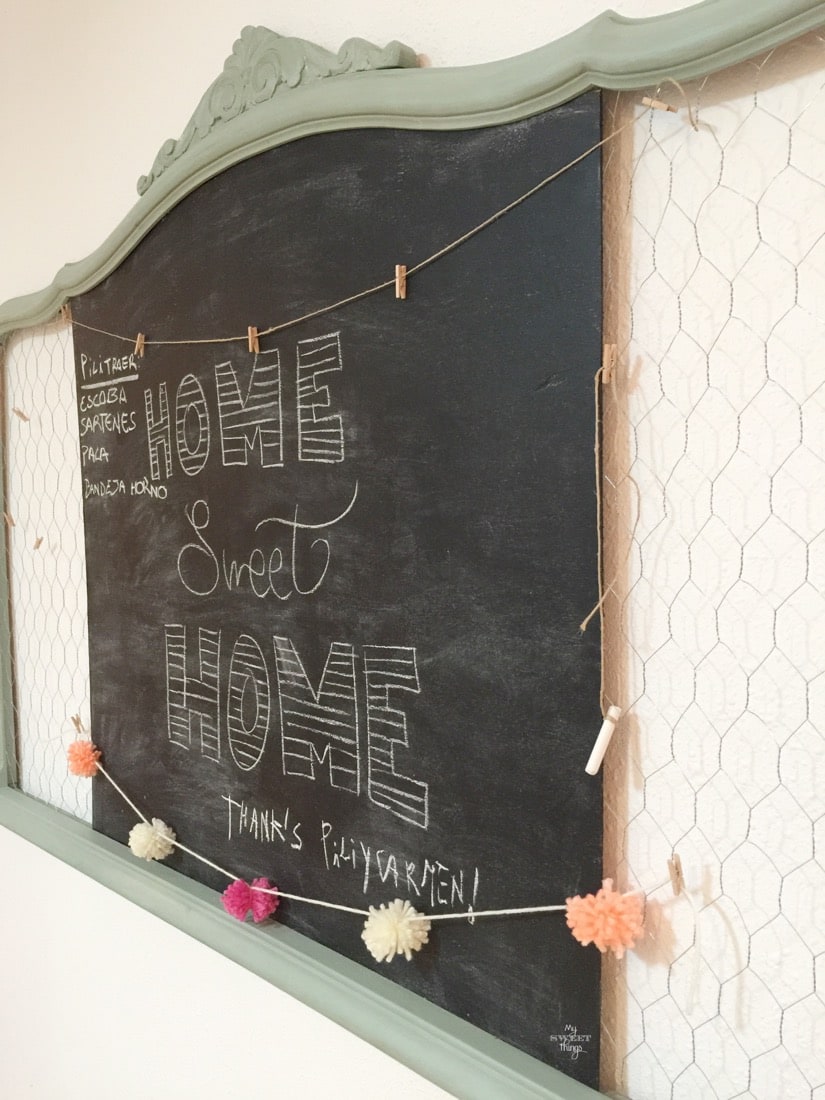How to make a chalkboard out of a mirror with some paint and chicken wire · Via www.sweethings.net