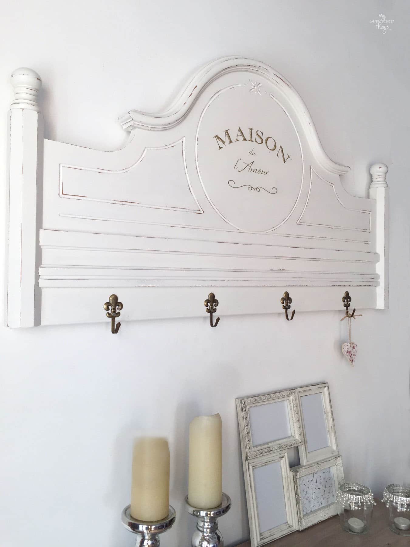 How to make a coat rack from a footboard  ·  Via www.sweethings.net