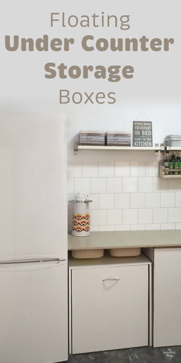 Floating under counter storage boxes · Kitchen makeover · Via www.sweethings.net #kitchen #storage #counter #boxes #ikeahack