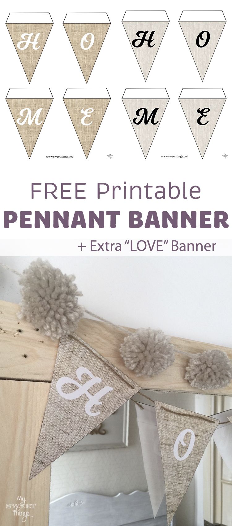 Home Decor - Free Printable Paper Pennant Banner · Via www.sweethings.net 