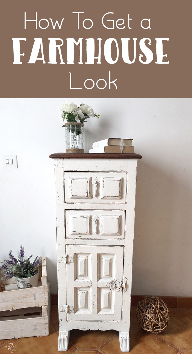 How to get a farmhouse look · Farmhouse style side table · Via www.sweethings.net