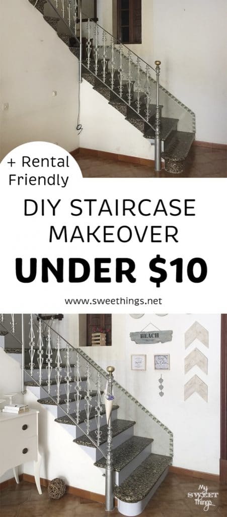 DIY Staircase makeover under $10 rental friendly · Via www.sweethings.net