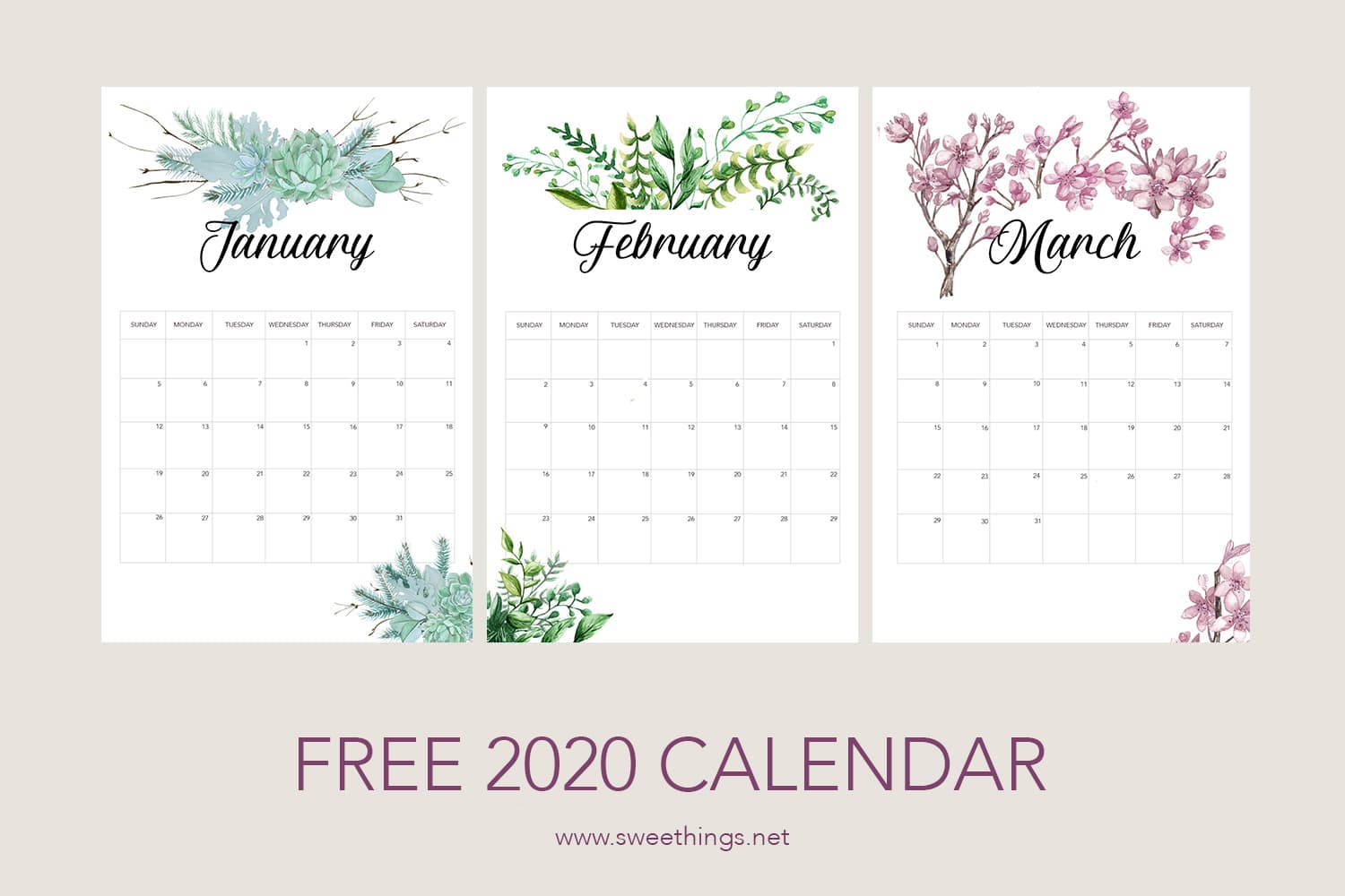 Free 2020 calendar · Via www.sweethings.net