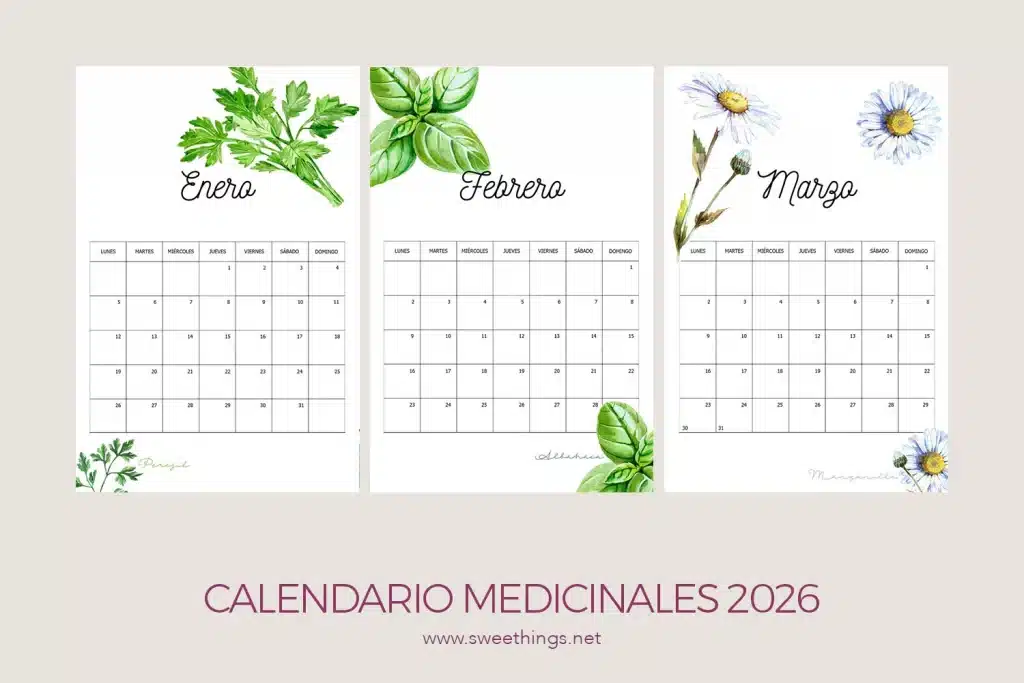 Calendario 2026 gratis plantas medicinales 1 trimestre · My Sweet Things Blog