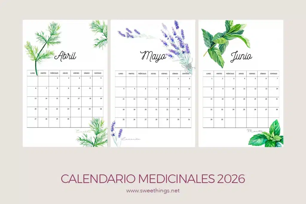 Calendario 2026 gratis plantas medicinales 2 trimestre · My Sweet Things Blog