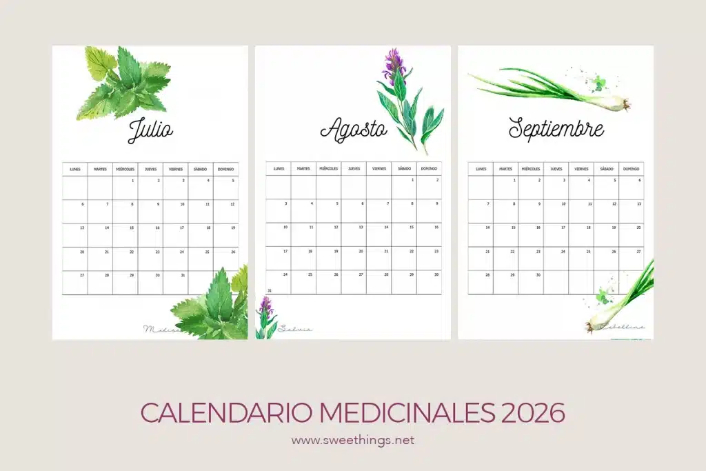Calendario 2026 gratis plantas medicinales 3 trimestre · My Sweet Things Blog