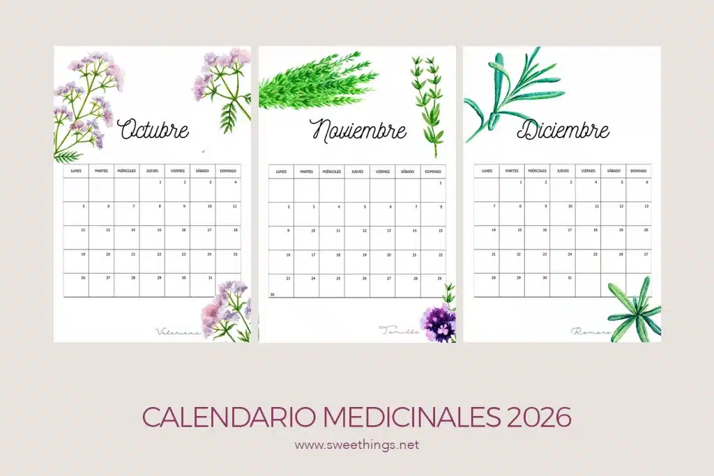 Calendario 2026 gratis plantas medicinales 4 trimestre · My Sweet Things Blog