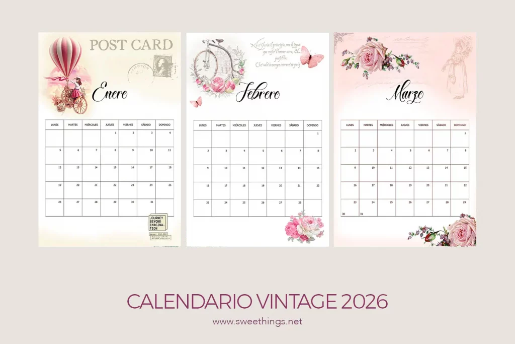 Calendario 2026 gratis Vintage 1 Trimestre - Via www.sweethings.net