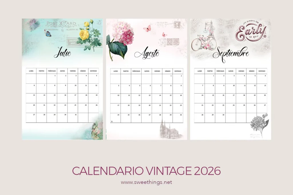 Calendario 2026 gratis Vintage 3 Trimestre - Via www.sweethings.net