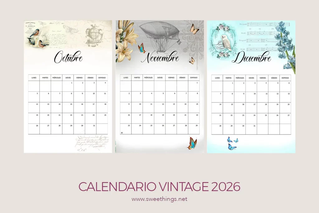 Calendario 2026 gratis Vintage 4 Trimestre - Via www.sweethings.net