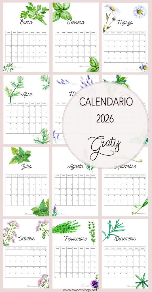 Calendario 2026 gratis plantas medicinales · My Sweet Things Blog