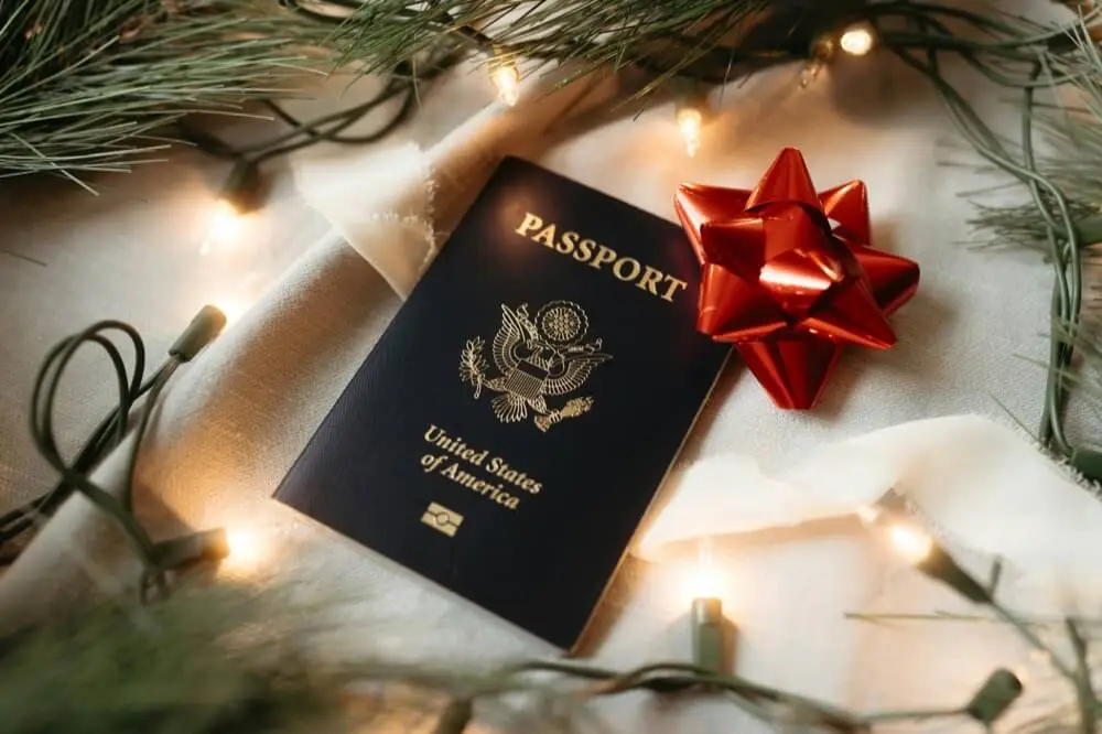 A Passport with a red bow on top